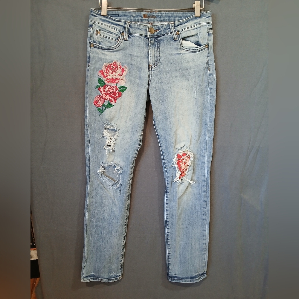 Kut From The Kloth Jeans Womens 4 Blue Skinny Embroidered Denim